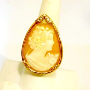 AMEDEO NYC Rosetone Pear-Shape Cameo Ring Size 9